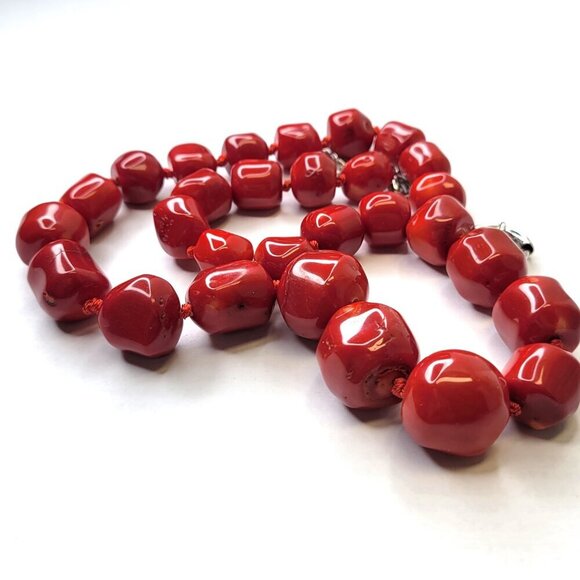 Natural Red Coral Irregular Beads Necklace - Picture 9 of 13